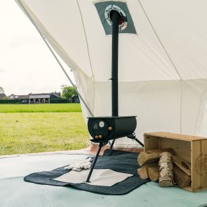 Bell tent stove inside bell tent