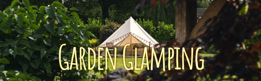 Garden Glamping Page Banner with tent in the garden