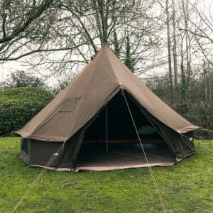cedar brown bell tent door open front