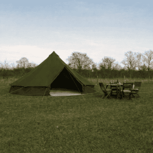 Coming Soon! 6M Bell Tent with Zipped PVC Groundsheet & 100% Cotton Canvas - Olive Green Kokoon Deluxe with Chimney fitting