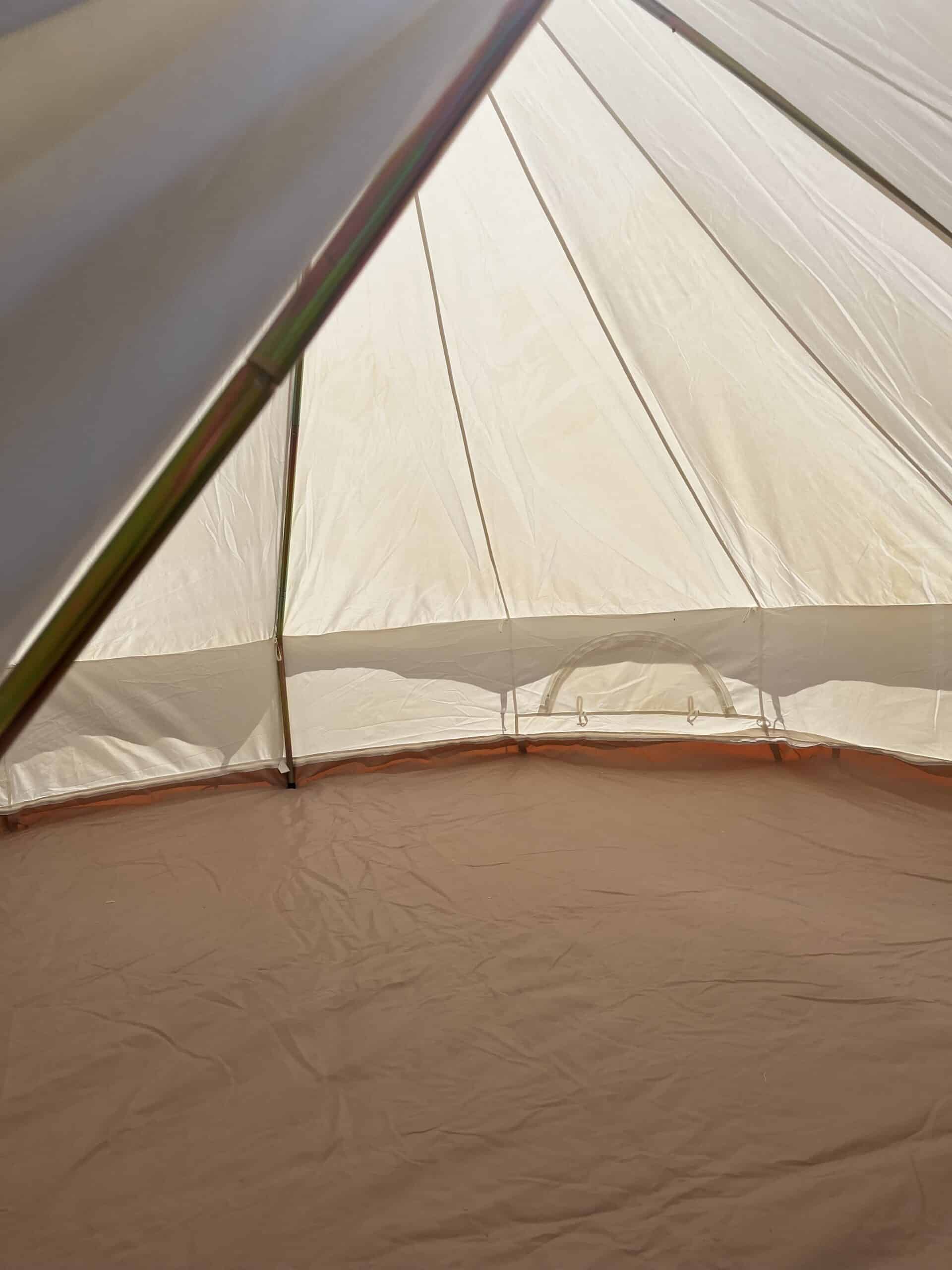 4M Spacious Bell Tent with Tripod Frame - PVC Groundsheet & 100% Cotton Canvas - Glade - Marked Canvas - Image 4